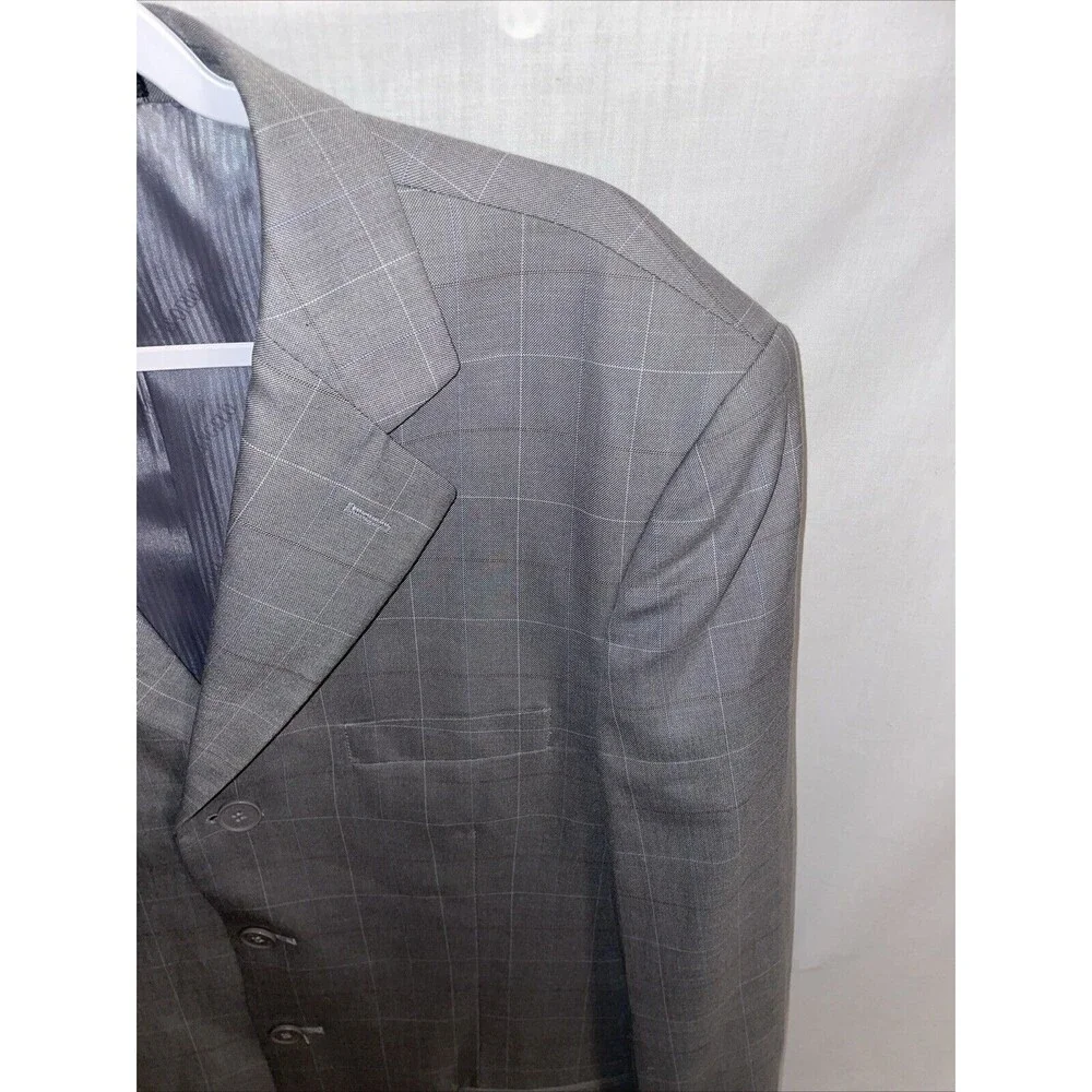 Vittorio St. Angelo Men’s Suit Jacket Size 42L Gray Business Formal Windowpane